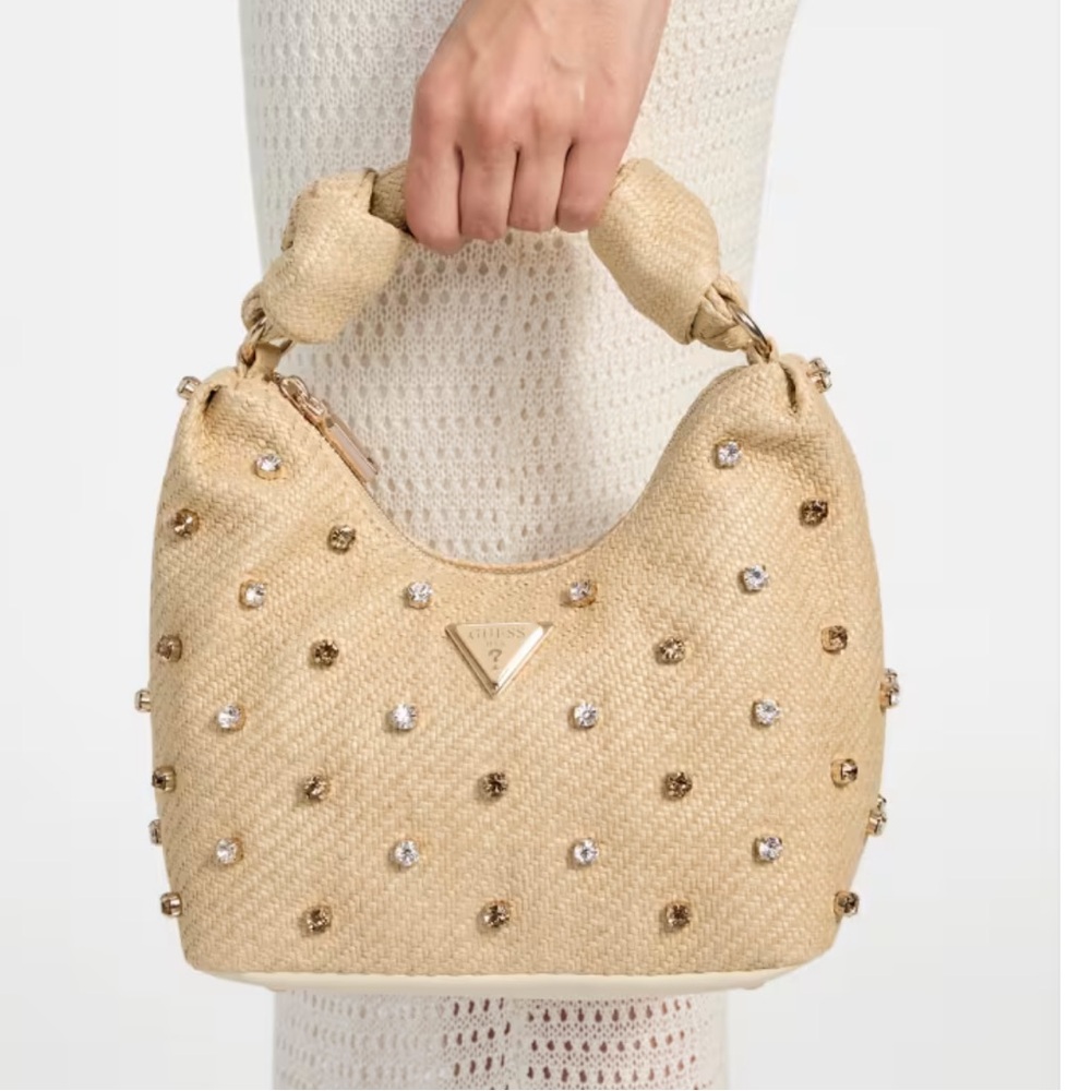 Guess Isotta Raffia Rhinestone Hobo Bag